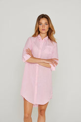 LAUREN – Linen Tunic 3/4 Sleeves Flared Cut – Women – Pink